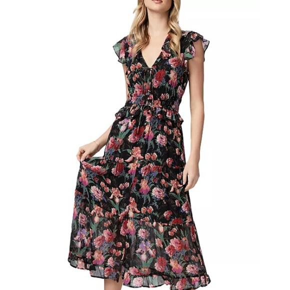 PAIGE Paradis Black Multi Floral Silk Ruffle Midi Maxi Dress SizeSmall $429 - Picture 8 of 16